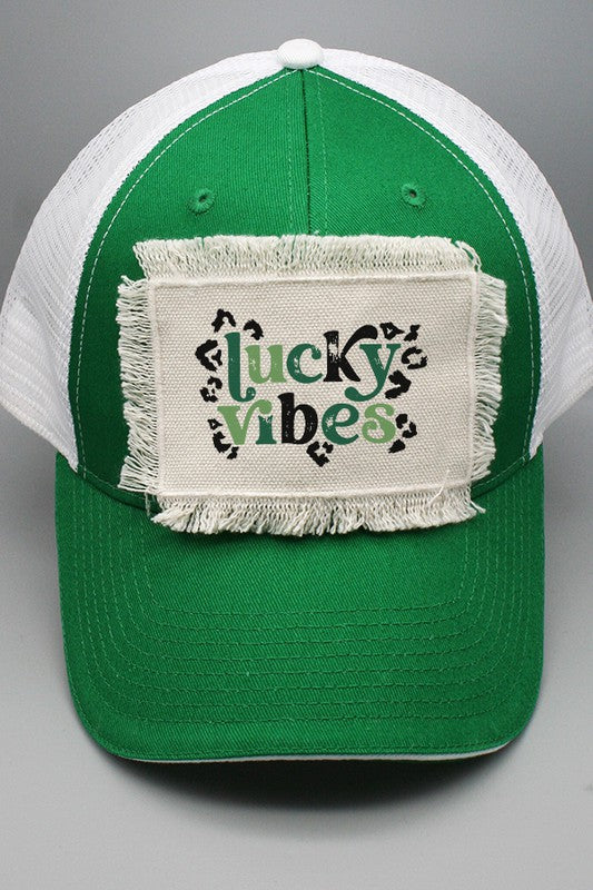 Green Black Lucky Vibes Patch Trucker Hat