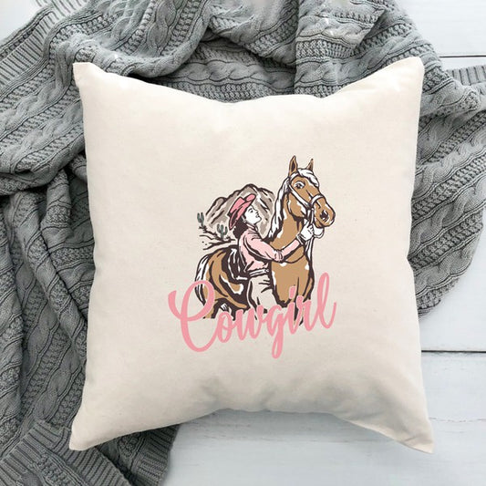 Retro Cowgirl Horse Pillow Cover