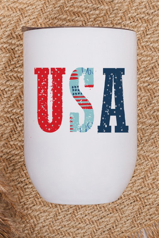 Patriotic USA Words Wine Cup Tumbler