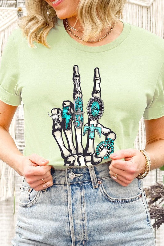 Western Skeleton Concho Rings Graphic T Shirts