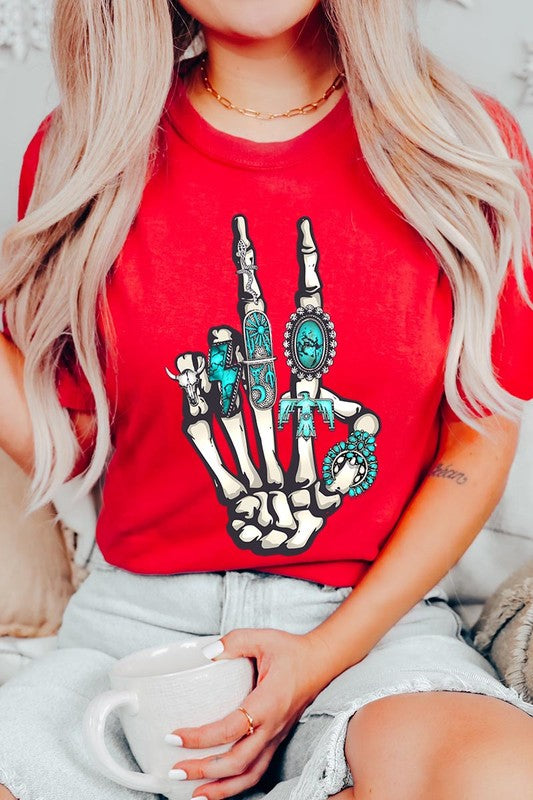 Western Skeleton Concho Rings Graphic T Shirts