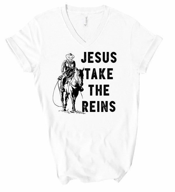 V-Neck Jesus Take the Reins Boutique Tee