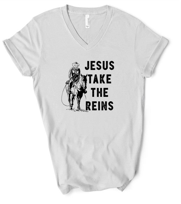 V-Neck Jesus Take the Reins Boutique Tee