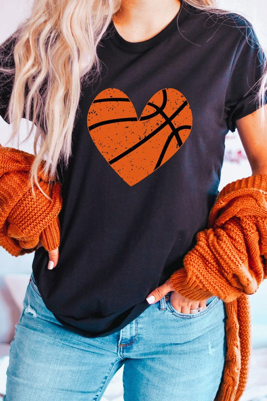 Distressed Basketball Hearts Sports Graphic Tee