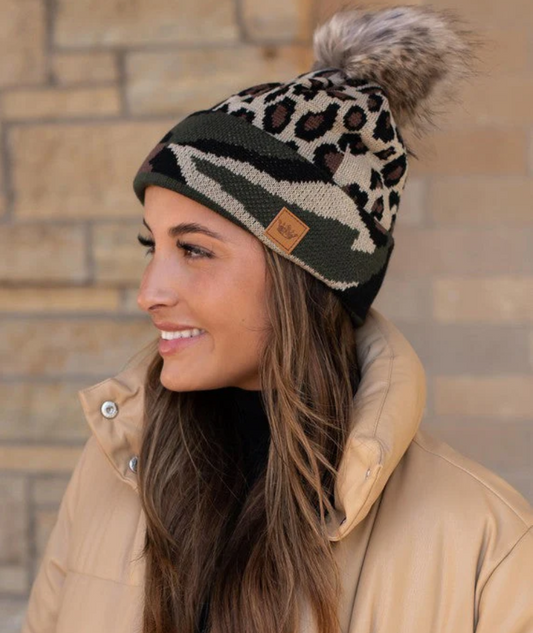 ALL ABOUT IT CAMO WITH LEOPARD TRIM BEANIE
