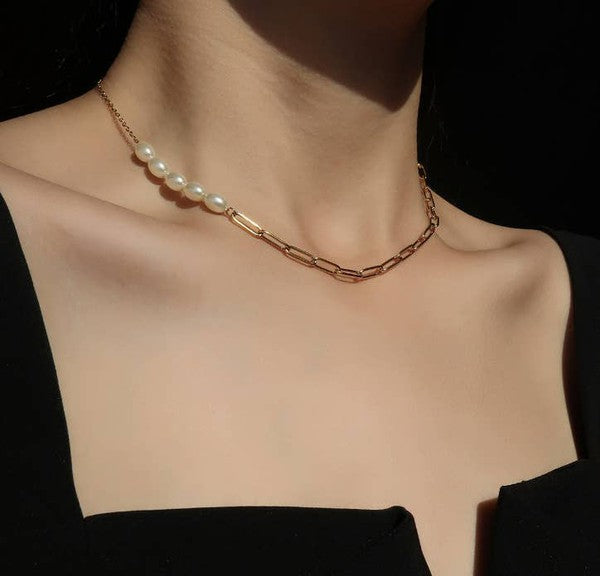 18K Gold Pearl Chain Necklace