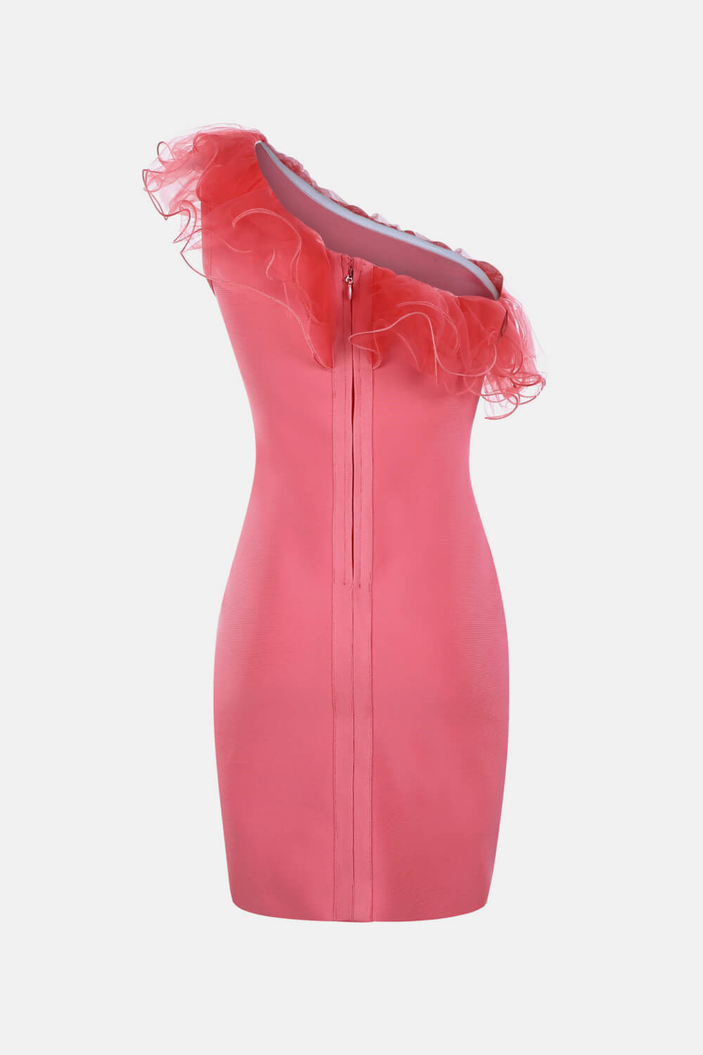 One-Shoulder Ruffled Tulle Mini Bodycon Dress